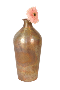 Antique <b>Copper</b> Metal <b>Vase</b> Hammered Texture Wide Body Decorative Jar Interior Styling Modern Classic Fusion Home - Product Image 2