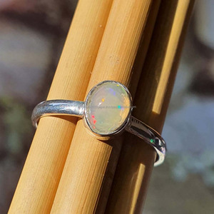 Dainty Ethiopian Opal <b>Stack</b> <b>Ring</b> 925 Sterling <b>Silver</b> Gold Handmade Simple Oval Shape Minimalist Wedding <b>Ring</b> Engagement Gift - Product Image 4