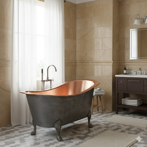 Baignoire autoportante rectangulaire de luxe en cuivre, faite à la main, finition émail blanc classique, écologique, durable, marque privée - Product Image 3