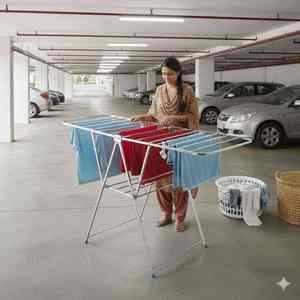 Compact Stainless Steel Double Tier Butterfly Laundry Rack Lacquer Finish Portable Clothes Dryer Living Room Rig - Product Image 2