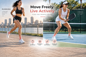 RTS OEM ODM Custom 5 Toe Pickleball Athletic Breathable Daily Life Crew Sports <b>Socks</b> Regular Style Solid Color Spandex Material - Product Image 4