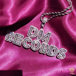 Moissanite Diamond " DM Records " Pendant <b>Chain</b> Custom <b>Name</b> Necklace Luxury Hip Hop Jewelry - Product Image 4