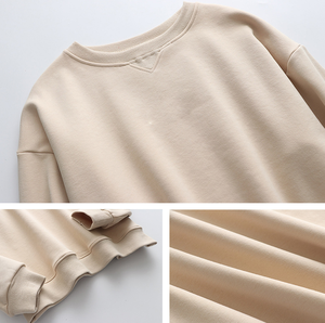 Sweat-shirt à col rond pour femme, couleur unie, 100% coton, tricoté, manches longues, décontracté, vêtements d'automne - Product Image 6