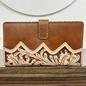 Portefeuille long en cuir de vache à poils, design tendance 2025, style occidental, avec motif floral en cuir travaillé à la main, portefeuille en cuir fait main pour femmes - Product Image 5