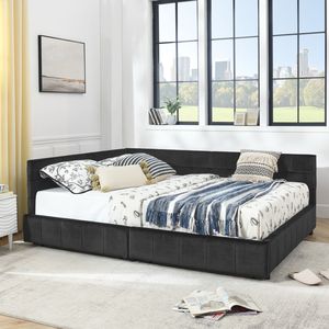Cadre de lit capitonné Queen Size avec rangement, dossier et accoudoirs confortables, lit Queen Size rembourré avec revêtement durable - Product Image 2