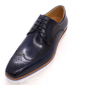 Chaussures habillées Oxford en cuir véritable bleu foncé, bout pointu, à lacets, semelle extérieure en caoutchouc amortie, pour le bureau et les occasions professionnelles, toutes saisons - Product Image 3