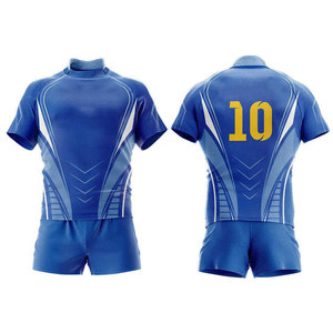 Custom Sublimated Blue Volleyball Jersey Set Men's Short Sleeve Moisture Wicking <b>Athletic</b> Fit Team Uniforms with Number 10 - Product Image 1