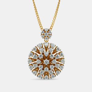 Yellow Gold Sunburst Floral Lab Grown Diamond Pendant Necklace - Product Image 1