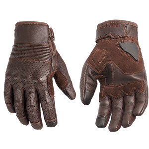 Unisex Brown Leather Racing <b>Gloves</b> Full Finger Breathable Panelled Design Buckle Closure Outdoor Riding Use - Product Image 1