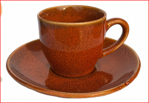 Tasse à café et soucoupe en porcelaine marron vintage, vaisselle en céramique émaillée réactive pour café et restaurant - Product Image 4