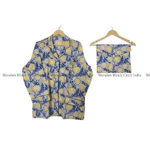 Conjunto de Pijama de Algodón 100% Hecho a Mano en India, Estampado Floral, Pantalones y Camisa Ultra Cómodos, Unisex, para Dormir en Casa, Ropa de Dormir de Verano - Product Image 2