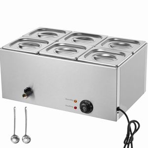 Scaldavivande Professionale Commerciale 24QT, 6 Vasche, Elettrico, 1200W, Manuale, in Acciaio Inossidabile, Buffet Bain Marie da Banco 8 Pollici - Product Image 1