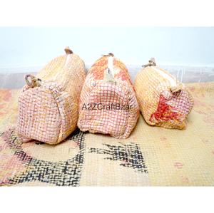 Kantha Quilted Eco-Friendly Waterproof Vintage Cosmetic Organizer <b>Makeup</b> Pouches Durable Zipper Tassel Soft Handle Cotton Fabric - Product Image 2