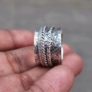 Wholesale 925 Sterling Silver <b>Spinner</b> <b>Ring</b> Handmade Floral Meditation Fidget <b>Ring</b> Anxiety Relief Band Statement Jewelry - Product Image 6