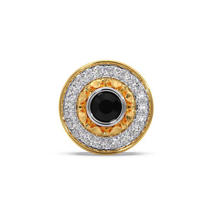 Anillo llamativo con halo de diamantes en negro medianoche y diseño circular dorado esculpido - Product Image 2