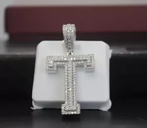 925 Sterling Silver 18K <b>Gold</b> Plated Brilliant Cut <b>Letter</b> T Moissanite Hip Hop Luxury Iced Pendant for Unisex Tishya Diamond - Product Image 3