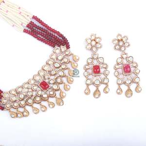 Ahana Polki Designer Gold-Plated Zircon Choker & Earring Set for Bridal Wedding - Product Image 4