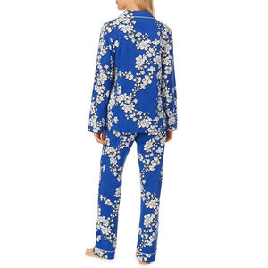 Women's Floral Print Breathable Jersey Pajama Set with Elastic Waist Long Sleeves for Spring Summer in Polyester/Cotton - Product Image 4