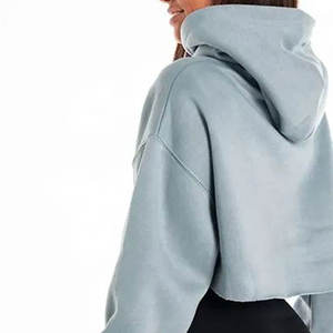 <b>Women</b> Cropped Hoodie Long Sleeve Solid Color Knitted Cotton Blend Casual Autumn Streetwear Pullover - Product Image 5