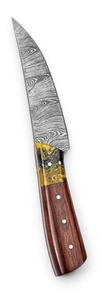 Outil utilitaire à lame fixe en acier Damas artisanal personnalisé avec manche hybride en résine et bois - Product Image 2