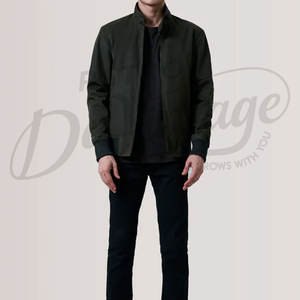 Blouson bomber vert olive pour homme, léger, décontracté, coupe slim, coupe-vent, en toile de coton, style Harrington - Product Image 5