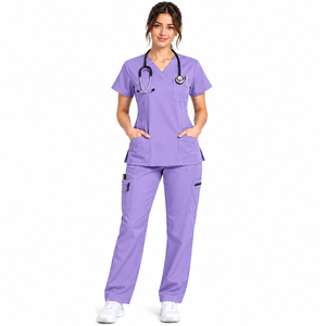 Custom Medical <b>Scrub</b> Sets for Women V Neck <b>Scrub</b> <b>Top</b> and Cargo Pants Healthcare Nurse Uniform Hospital Workwear - Product Image 3