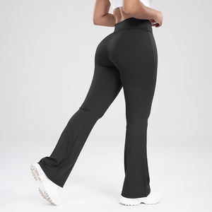 Pantalon de yoga évasé taille haute croisée pour femme, avec fermeture élastique, coupe cloche, pour la gym et le quotidien, motif uni, longueur cheville - Product Image 2