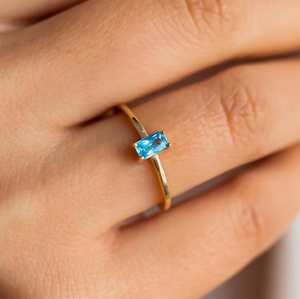 Bague de naissance en saphir, cadeau de bijoux de septembre, pendentif taille émeraude, argent sterling 925 plaqué or 14 carats, bague religieuse délicate - Product Image 3