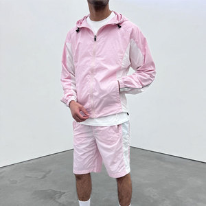 Conjuntos de Chaqueta Cortavientos Rosa y Pantalones Cortos de Nailon, Personalizados al por Mayor, con Cierre y Capucha, Ligeros, para Correr - Product Image 5