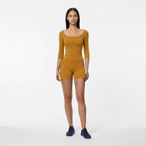 Women’s Slim Fit <b>Long</b> <b>Sleeve</b> <b>Top</b> and Shorts Set <b>Stretch</b> Activewear Fitness Training Yoga Workout Apparel Wholesale - Product Image 6
