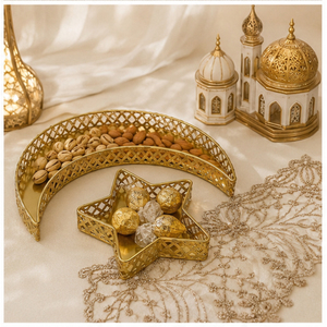 Luxury Gold <b>Metal</b> Hollow-Out <b>Grid</b> Moon and Star Serving Tray Set Iron Fruit Nut Dessert Display Platter for Ramadan Eid Mubarak - Product Image 6