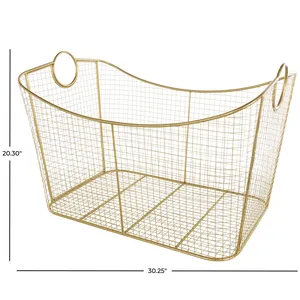 Panier en fil métallique doré avec poignées, 30,25 x 20,30 pouces, organisateur de rangement pour la maison - Product Image 1