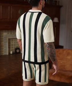 Men's Color Blocking Polo Shirt Shorts Set Knitted Casual Summer Wear Breathable Cotton Polo Collar Design Customized Colors - Product Image 3