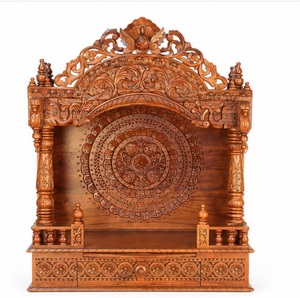 Indian Carved Teak Wood Temple <b>Mandir</b> Hand-Carved Hindu Temple with Storage Drawer Handcrafted Wooden Temple <b>Mandir</b> Australia - Product Image 2