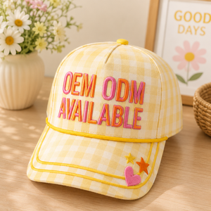 Gorra de Béisbol Personalizada con Cuadros Amarillos, OEM ODM, Logotipo Bordado, Gorra de Moda para Mujer, Gorra Casual de Verano al por Mayor - Product Image 1