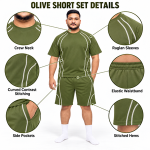 Conjunto de Camiseta y Pantalones Cortos Casuales para Hombre al por Mayor, Diseño con Ribete en Contraste, Cuello Redondo Oversize, Dos Piezas a Juego, Personalización de Marca OEM - Product Image 6