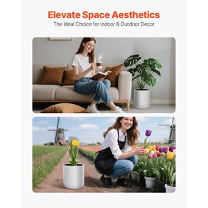 Grand pot de fleurs moderne en céramique de 12 pouces avec soucoupe antidérapante détachable et trous de drainage pour plantes d'intérieur/extérieur et cylindres - Product Image 6