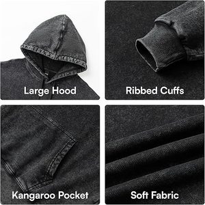 Sudadera con capucha de forro polar lavado estilo streetwear para hombre y mujer, con bordado personalizado, lavado ácido, estilo retro, oversize. - Product Image 4