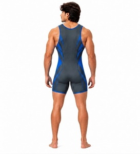 <b>Men's</b> Blue Black Sleeveless Compression Singlet Scoop Neck Spandex Nylon <b>Wetsuit</b> All Seasons Breathable Seamless Print Design - Product Image 2