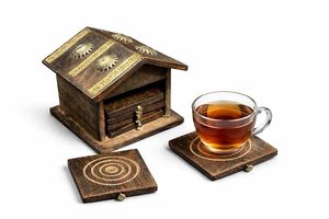 Wooden Tea <b>Coaster</b> Set Hut Shape Handmade Wood <b>Coaster</b> Plates <b>for</b> Tea Coffee Hot <b>Drinks</b> Home Office Table Decor - Product Image 4