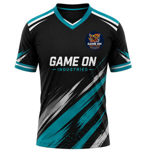 Game On Industries Men's V-Neck Soccer Jersey Sublimated Moisture Wicking Purple Black Gold <b>Athletic</b> Fit Short Sleeve - Product Image 6