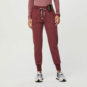 2026 Women's Burgundy <b>Scrub</b> <b>Top</b> Short Sleeve Hospital Uniform Blouse Woven Cotton Polyester Fit - Product Image 2