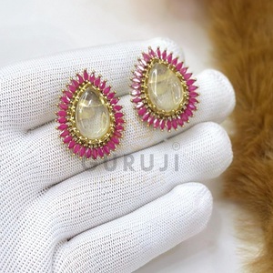 Alluring Premium Quality Gold Plated Brass <b>Stud</b> <b>Earrings</b> Zircon Stones for Women Evening Party Wear Trendy Fashion Collection - Product Image 2