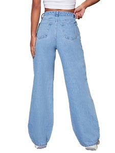Pantalones vaqueros de mezclilla tejida para mujer, personalizados, de cintura media, lavados, de pierna ancha, holgados, ligeros, informales, para invierno - Product Image 2