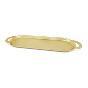 Plateau de service moderne en aluminium de qualité supérieure, finition dorée métallique, poignée décorative ovale, accent de cuisine, décoration intérieure 23x6.5 - Product Image 1