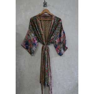 Kimono de Seda con Parches para Mujer, Estilo Boho, Largo, Sexy, Ropa de Dormir, Suave y Sensual - Product Image 3