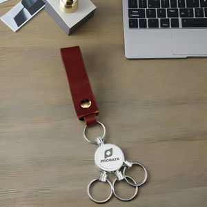 Llavero de aleación de aluminio personalizable con cuero de microfibra - Product Image 4