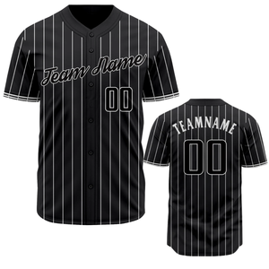 Camiseta de Béisbol Negra con Rayas Finas, Manga Corta, con Botones, Uniforme de Equipo Personalizado, Transpirable, de Poliéster, Deportiva - Product Image 1