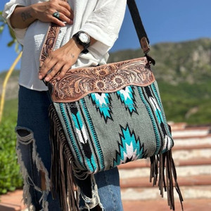 New Arrival Hand Tooled Fringe Handbag Aztec Saddle <b>Blanket</b> Sling Bag Bohemian Unique Design Stylish High Quality Bags for Women - Product Image 3