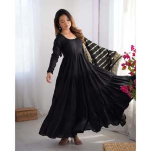 Designer Anarkali <b>Gown</b> with Pent and Dupatta Modest Wedding Party Wear - Product Image 2